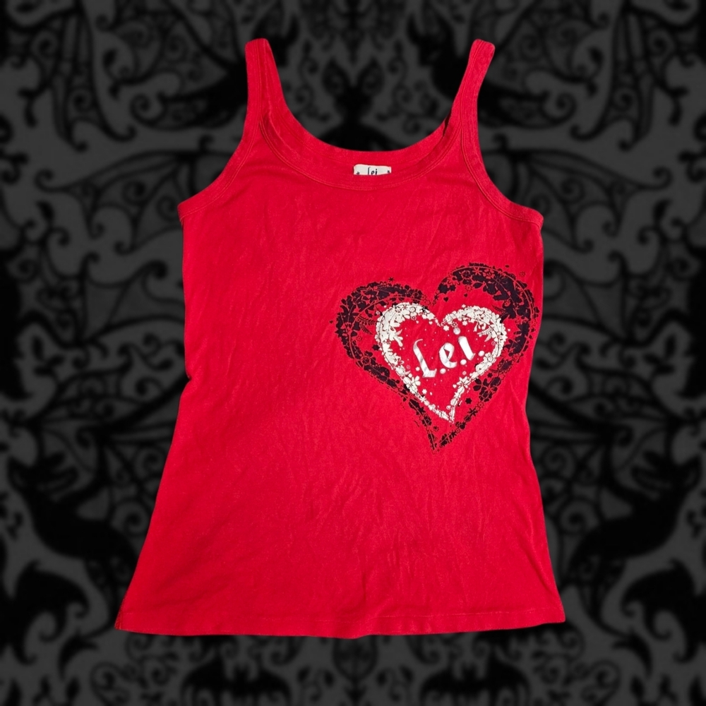 L.e.i Floral Heart Graphic Women's Tank Top - Red, Black, White, Silver